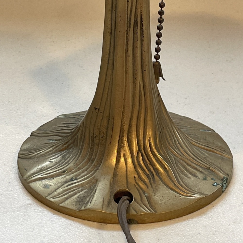 Vintage Art Nouveau Brass Table Lamp Etched Glass Shade Tiffany Style Tree Base - Picture 12 of 16